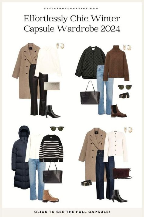 Need winter outfit ideas for women? My 2024/2025 winter capsule wardrobe is here to inspire you! This neutral and elevated wardrobe includes winter work outfits, chic winter looks, and cozy styles for cold weather. Find all the warm and classic essentials you need to stay comfy and classy this winter. Old money winter outfits, winter 2024 women’s fashion, winter capsule wardrobe. Cold Weather Style Women, Winter Tourist Outfit Europe, Casual Winter Outfits For Women 2024, Women Winter Capsule Wardrobe, Womens Winter Capsule Wardrobe, Winter 24 Outfits, Winter Fashion 2025 Women, Winteroutfits Streetstyle 2024, 2024 Winter Capsule Wardrobe