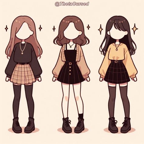 Cute Drawing Clothes Ideas, Cute Outfits Drawings Character Design, Clothes For Women Drawing, Cute Outfit Designs Drawing, Anime Clothing Reference, Cartoon Fashion Illustration, Cute Outfit Drawing Ideas, Girl Outfits Drawing, Dress Art Reference