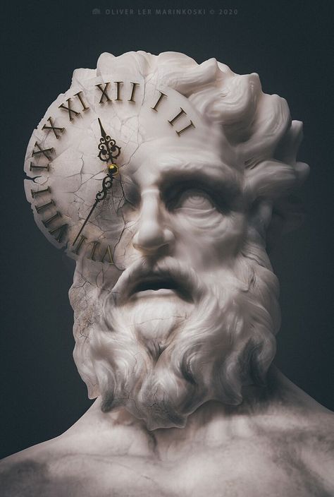 Cronos Time Traveller, Vaporwave Art, Greek Statues, Father Time, Greek Mythology Art, Joe Rogan, Visual Aesthetics, Mythology Art, Mythological Creatures