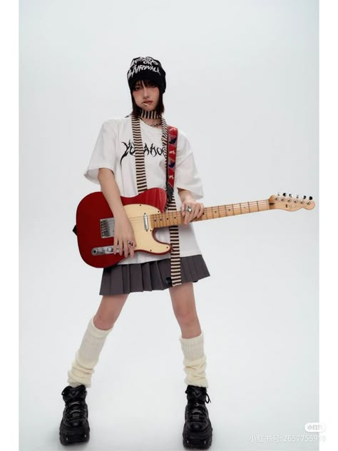 Standing Up Drawing Poses, Cool Guitar Pose Reference, Gitar Pose Reference, Cool Poses With Guitar, Pose Reference Photo Guitar, Hands In Coat Pockets Pose, Poses With A Guitar, Body Art Reference Female, Guitar On Back Pose