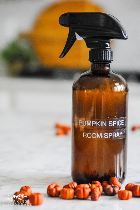 this DIY Pumpkin Spice Room Spray made with essential oils will make your home cozy and ready for fall! #fall #essentialoils #pumpkinspice Pumpkin Spice Air Freshener Diy, Diy Pumpkin Spice Room Spray, Pumpkin Spice Room Spray Essential Oils, Fall Room Spray Recipe, Pumpkin Spice Potpourri Diy, Diy Fall Room Spray, Homemade Room Spray Recipes, Fall Room Sprays With Essential Oils, How To Make Room Spray