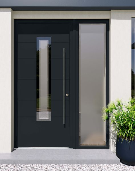 Black Composite Front Door, Fromt Doors, Front Doors Uk, External Front Doors, Aluminium Front Door, Exterior Door Designs, Porch Front Door, Composite Front Door, House Front Door Design