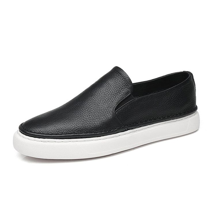 Category:Loafers  Slip-Ons,Sneakers; Upper Materials:Leather; Season:Summer,Spring; Gender:Men's; Toe Shape:Round Toe; Style:Casual,Sporty; Outsole Materials:Rubber; Occasion:Outdoor,Daily; Closure Type:Slip-on; Pattern:Solid Colored; Listing Date:01/04/2024; 2024 Trends:Skate Shoes; Size chart date source:Provided by Supplier. Casual Closed Toe Leather Shoes For Streetwear, Black Slip-on Sneakers With Textured Sole For Summer, Summer Leather Flat Slip-on Sneakers, Black Closed Toe Casual Slip-on Sneakers, Casual Black Slip-ons With Contrast Sole, Casual Black Slip-ons With Leather Sole, Casual Black Slip-on Sneakers With Contrast Sole, Black Low-top Loafers With Textured Sole, Black Slip-on Loafers With Leather Footbed