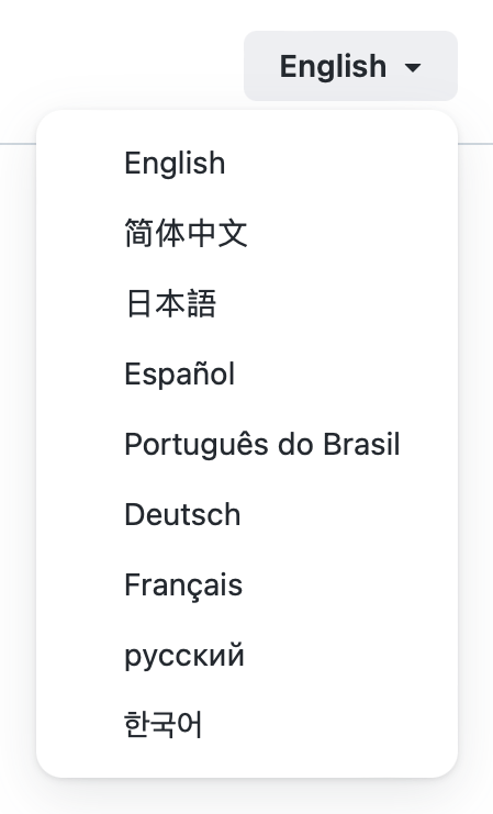 Dropdown menu with all 9 langagues