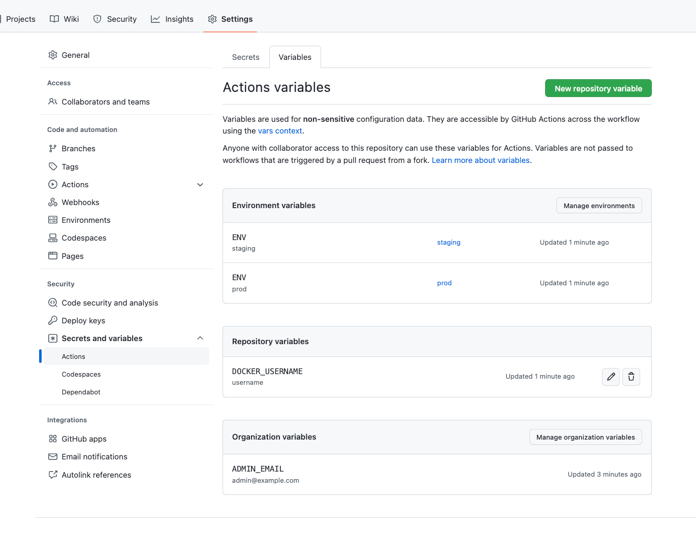 Configuration variables