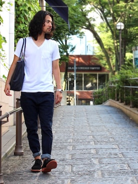 アッキーさんの「Anti Soaked(R) C/R Vneck T（NANO universe | ナノユニバース）」を使ったコーディネート
