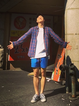 「NIKE(ナイキ)のアイテム(帽子)」を使った、장명근さん(メンズ・70cm)の夏コーディネート