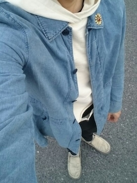 「patagonia(パタゴニア)のアイテム(モカシン/デッキシューズ)」を使った、shochiさん(メンズ・173cm)の春コーディネート