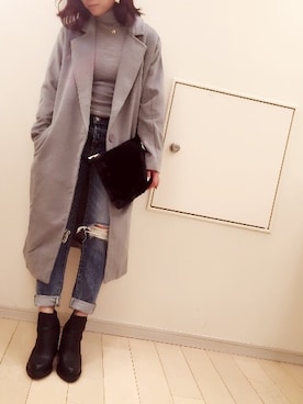 HALUKAさんの「鈴木えみ着用 Sweet掲載 CHICMUSE ミドル丈シングル起毛チェスターコート（Re:EDIT | リエディ）」を使ったコーディネート
