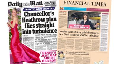 Daily mail and the Financial Times front pages 30 January 2025