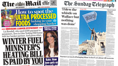 The headline in the Mail on Sunday reads: Winter fuel minister's heating bill is paid by you and the headline in the Sunday Telegraph reads: I blew the whistle on Wallace but nothing was done