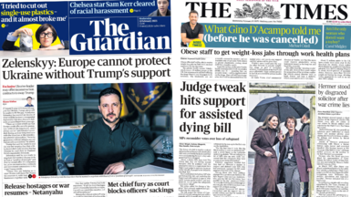 The Guardian and The Times editions for Wednesday 12 February