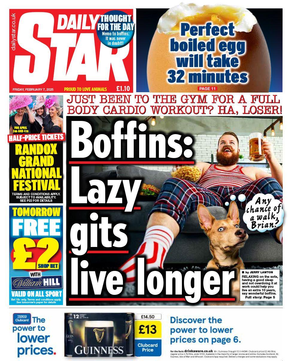 The Daily Star front page with the headline: Lazy gits live longer