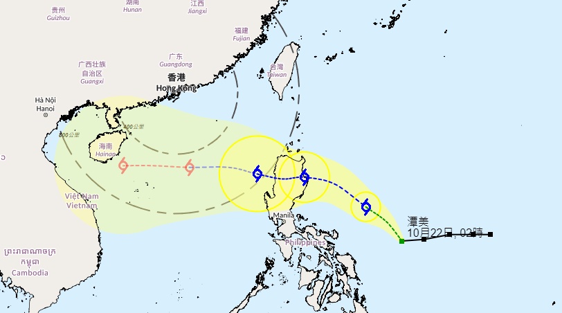 熱帶氣旋潭美路徑預測。