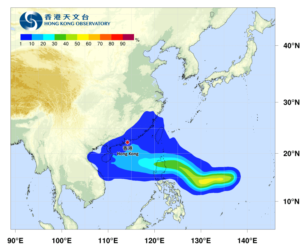 熱帶氣旋潭美路徑預測。