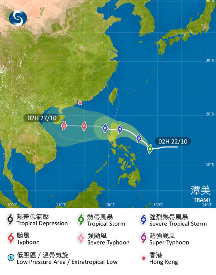 熱帶氣旋潭美路徑預測。