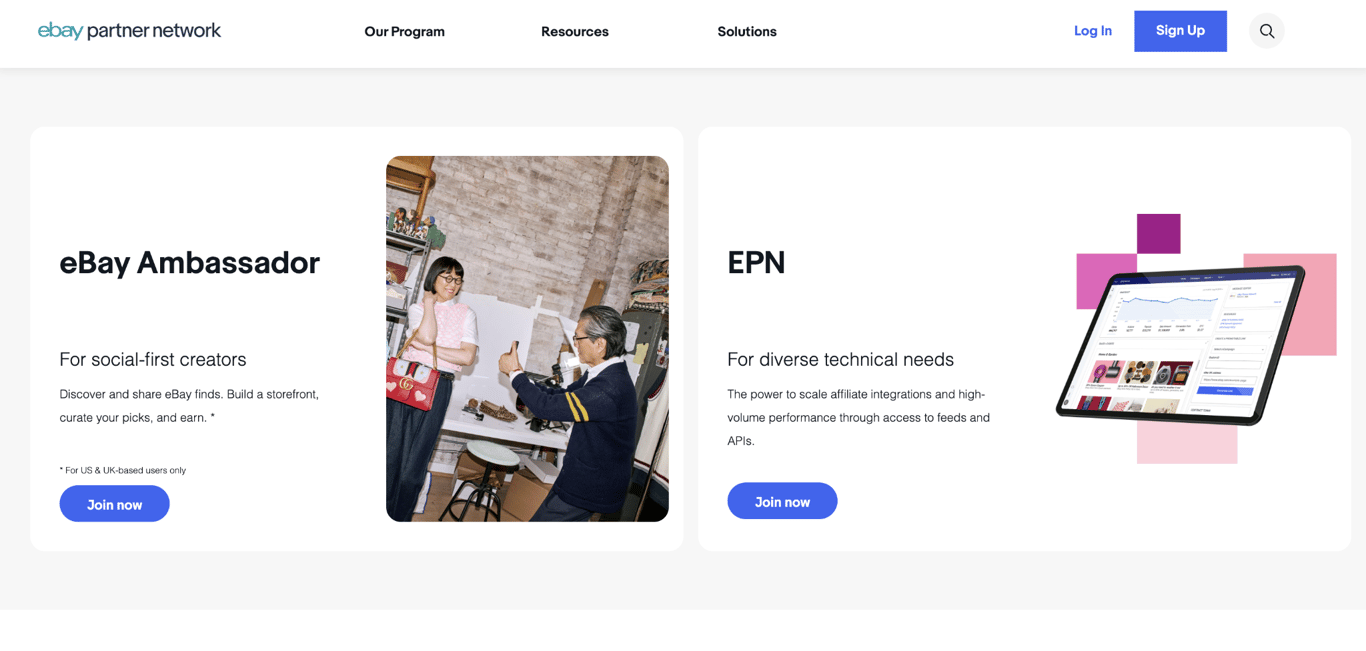 eBay Partner Network (EPN) landing page