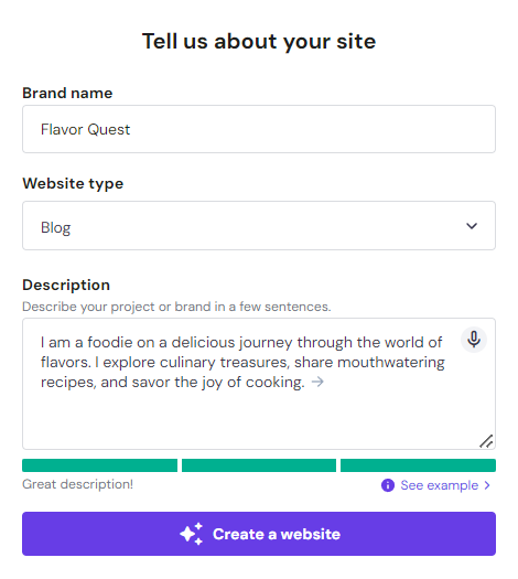 Hostinger Website Builder's blog website template categories with Blog and TRY AI WEBSITE BUILDER highlighted