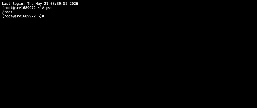 hostinger-browser-terminal An SSH session in a new browser tab, already logged in as root.