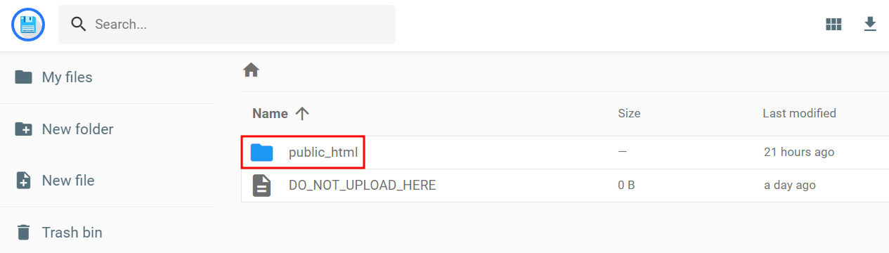 The public_html folder in File Manager