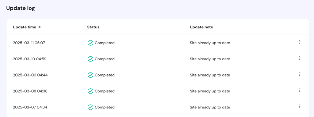 Update log beneath Hostinger WordPress auto-updates feature