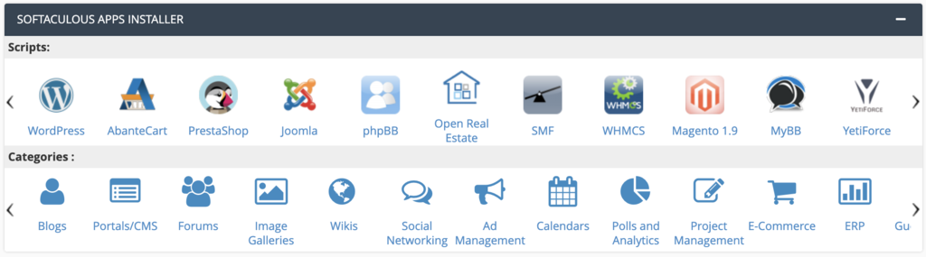 The list of applications that can be installed using the Softaculous Apps Installer on cPanel