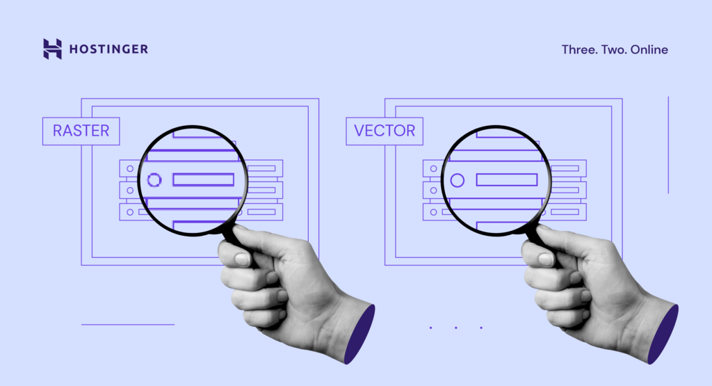 A graphical illustration showing how a raster and a pixel image appears when magnified.