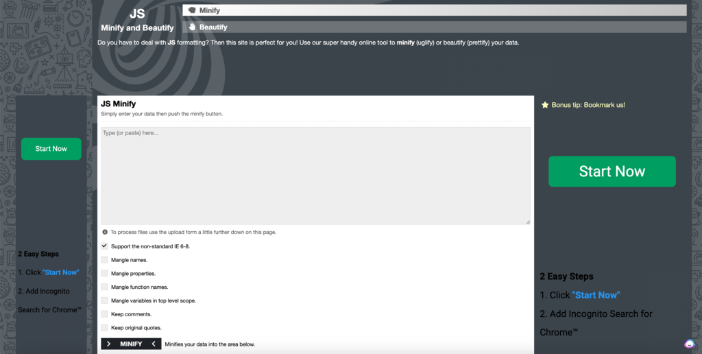 Homepage of JavaScript optimization tool, UglifyJS