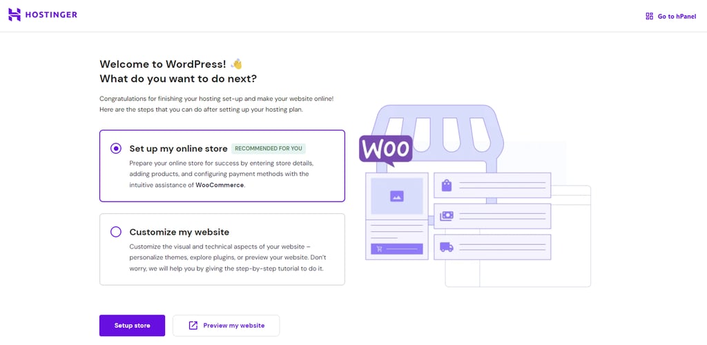 Configurazione di WooCommerce con un click con il plugin di WordPress di Hostinger