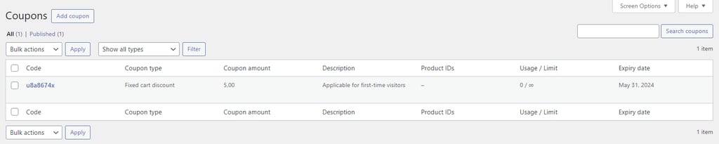Sezione dei coupon di WooCommerce