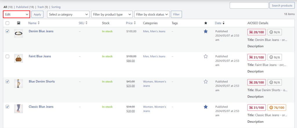 Modifica in blocco degli elenchi di prodotti di WooCommerce