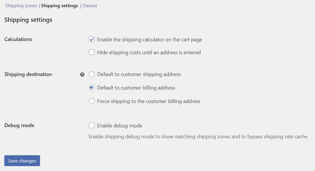 Impostazioni di spedizione di WooCommerce
