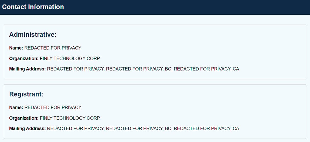 The Contact Information section in ICANN Lookup