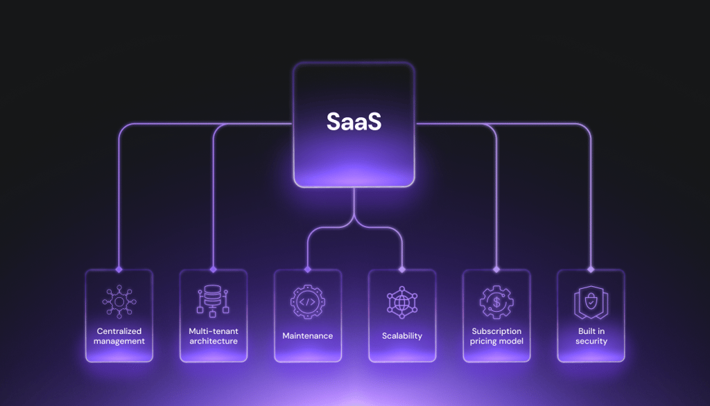 An infographic visual explaining key characteristics of SaaS