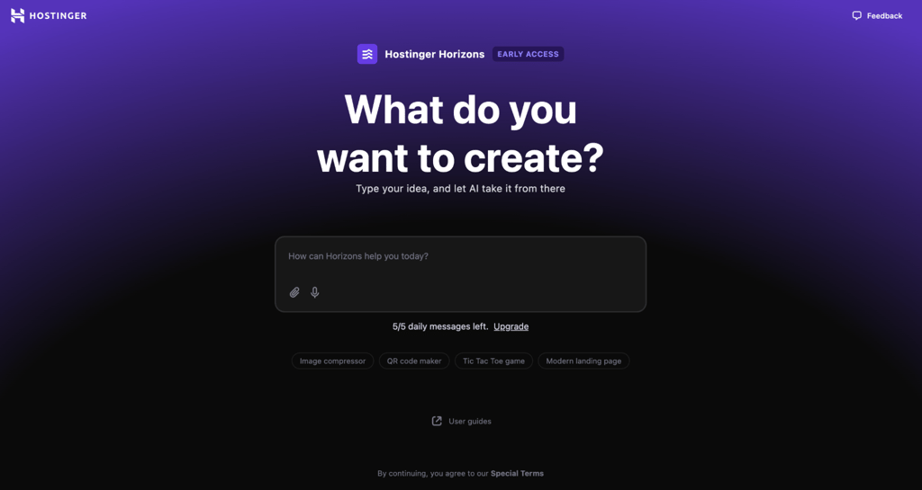 Hostinger Horizons landing page