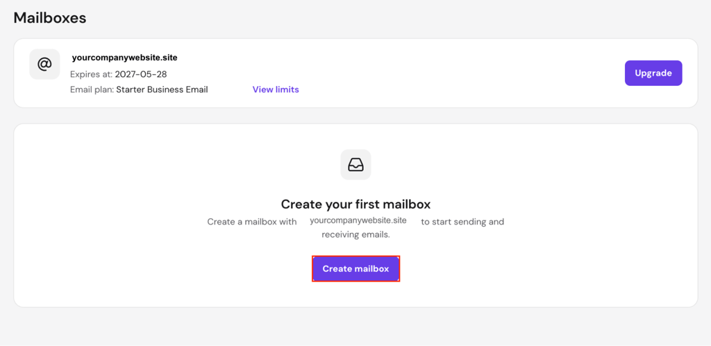 hostinger-hpanel-mailboxes Hostinger hPanel showcasing email hosting service.