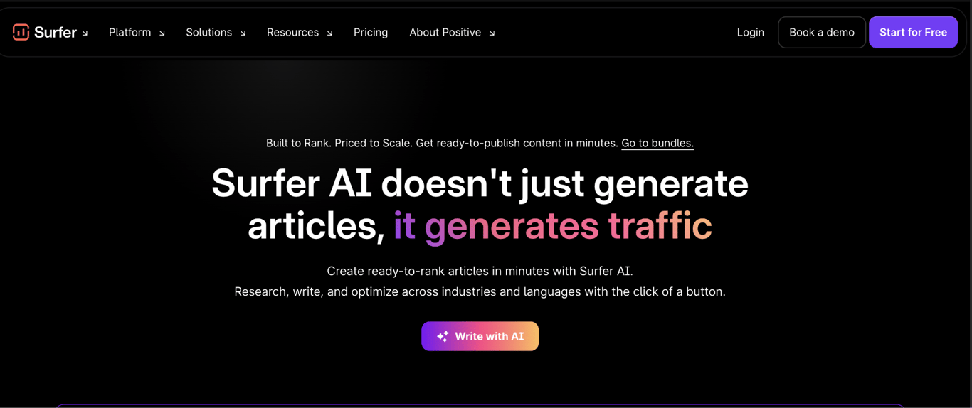 Surfer AI landing page