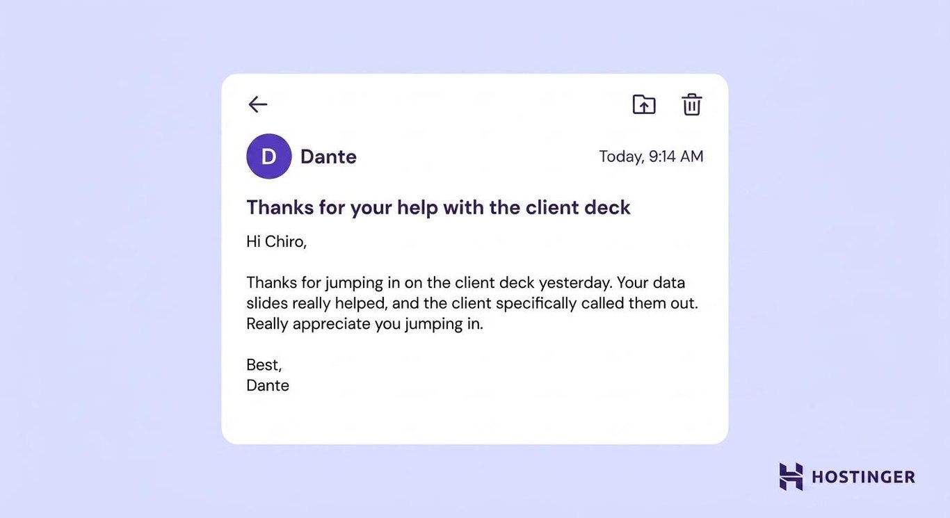 Casual business email example: thank-you email