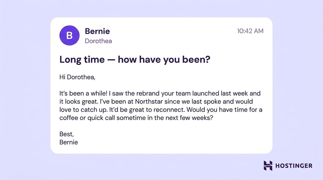 Casual business email example: reconnection email