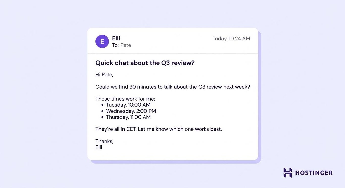 Casual business email example: scheduling email
