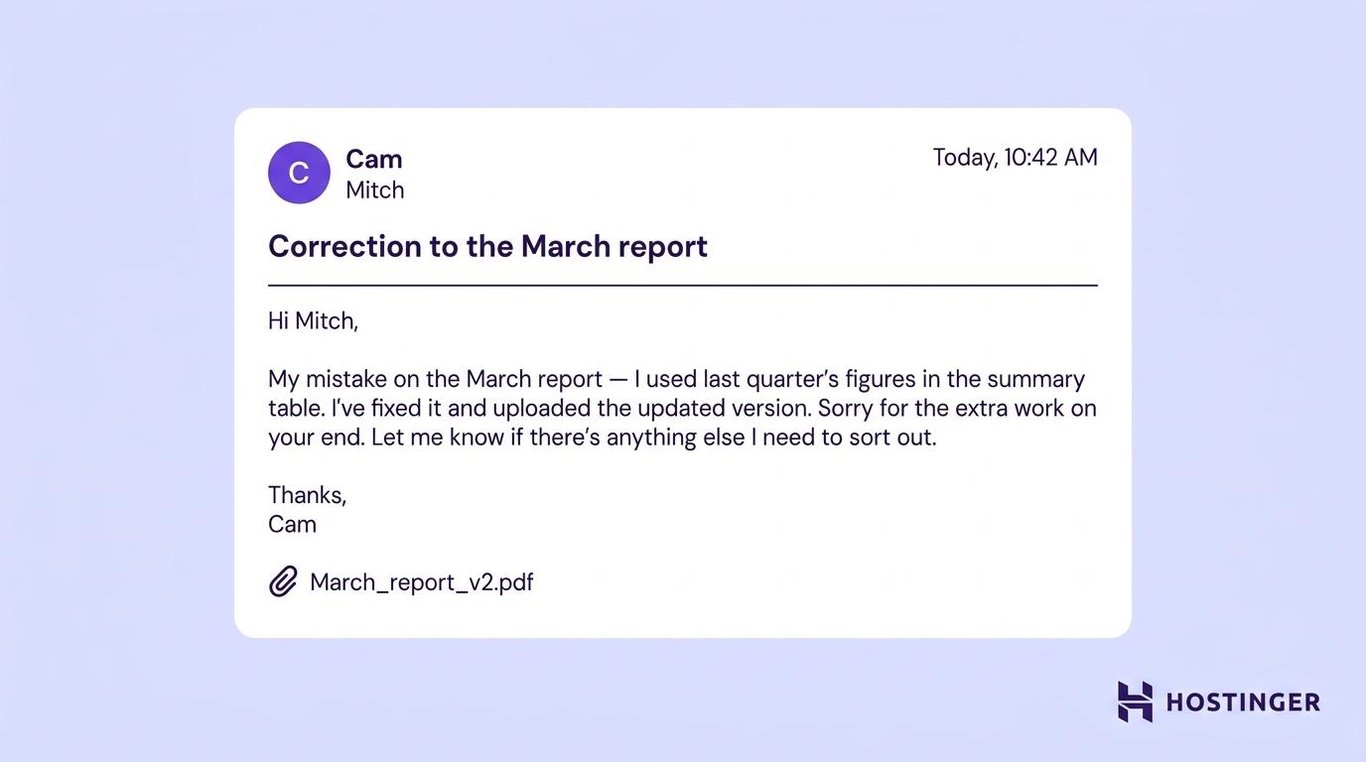 Casual business email example: apology email