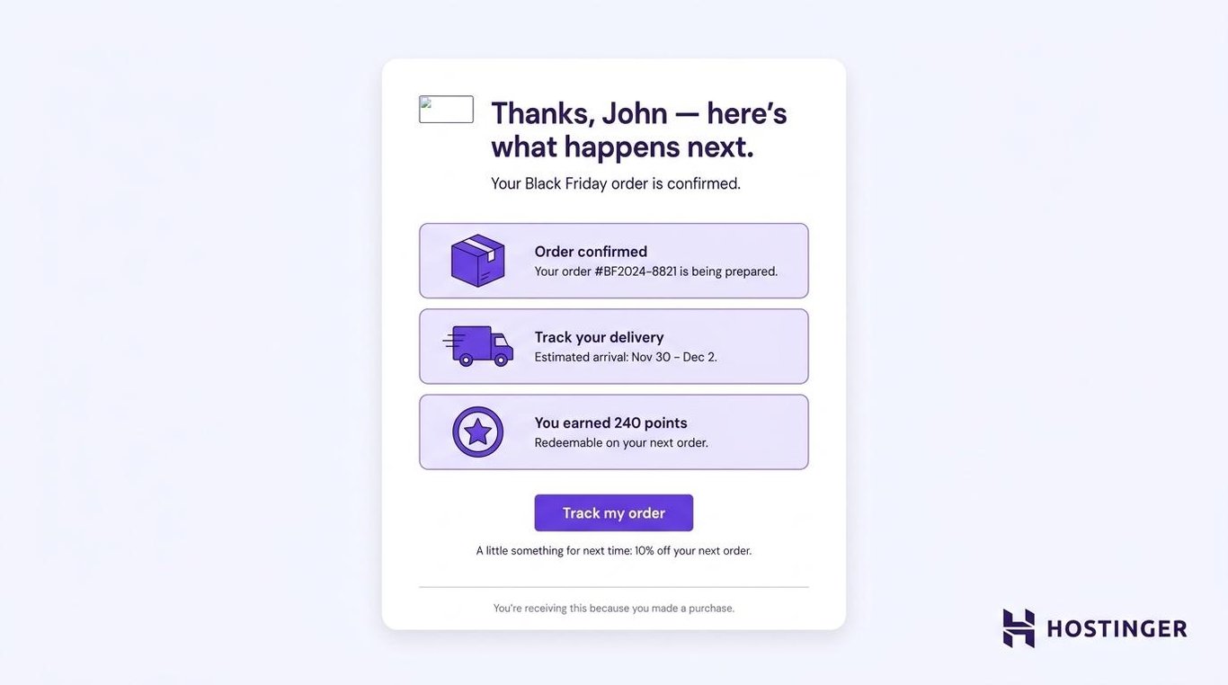Black Friday post-sale thank-you email