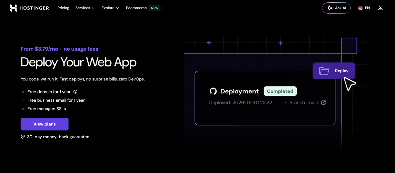 Hostinger Web App Hosting landing page