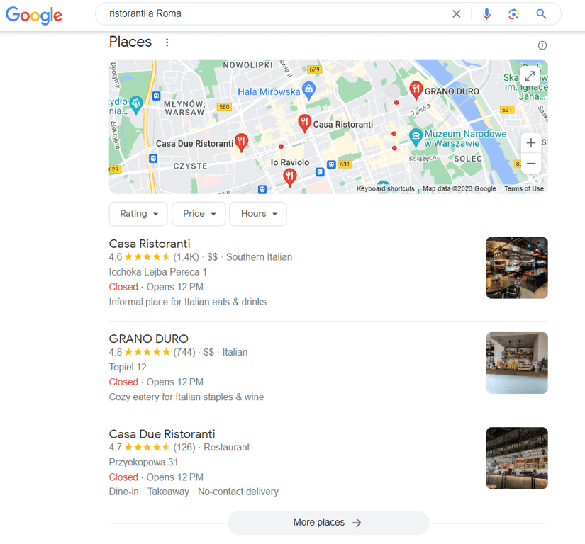 Screenshot che mostra la mappa SEO locale