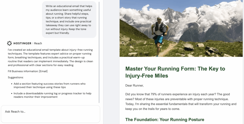 Editor delle campagne email in Hostinger Reach