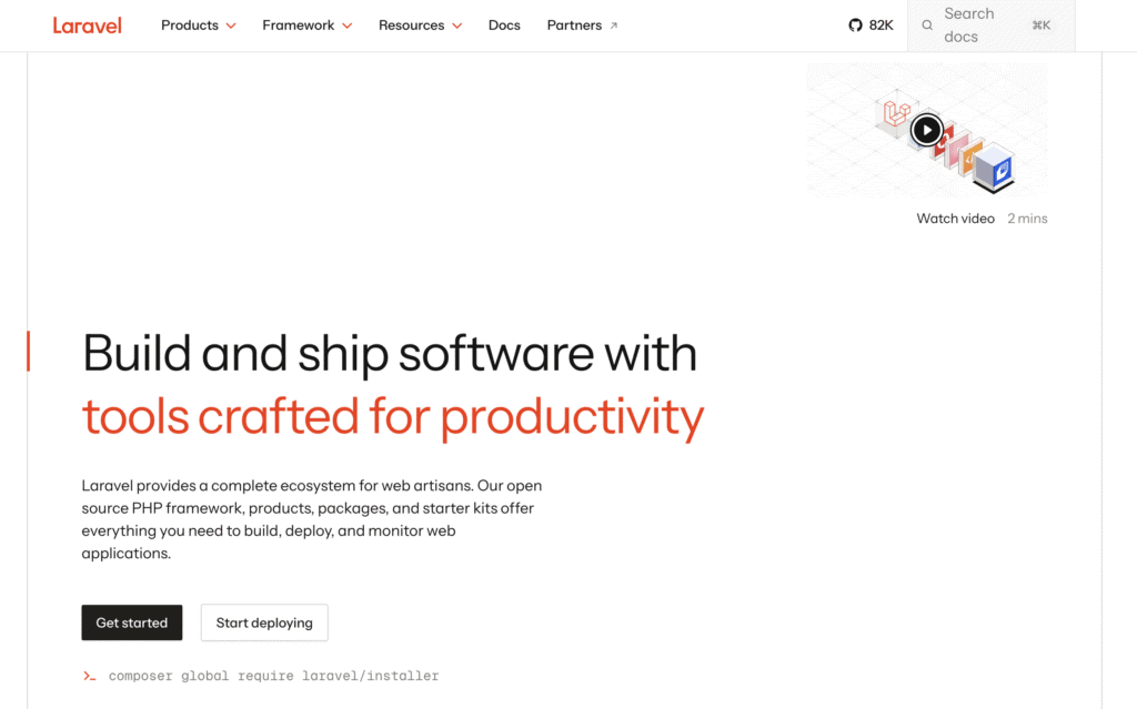 Homepage ufficiale di Laravel