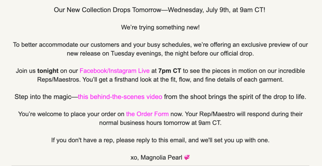 Campagna di email marketing di Magnolia Pearl che mostra i dettagli del coinvolgimento