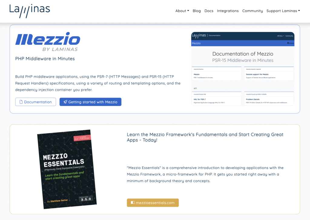 Homepage ufficiale di Mezzio