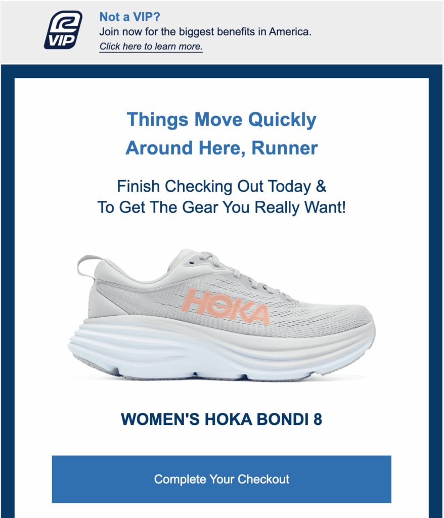 Campagna di email marketing Road Runner per i carrelli abbandonati
