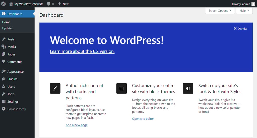 dashboard admin wordpress